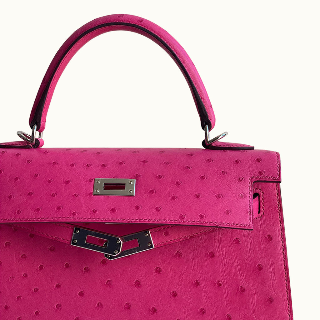 Brand new Hermes Kelly mini II Rose Tyrien Ostrich PHW Sold
